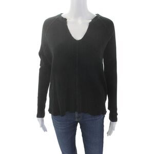 Philanthropy Womens Cotton Waffle Knit Long Sleeve top Black Size S